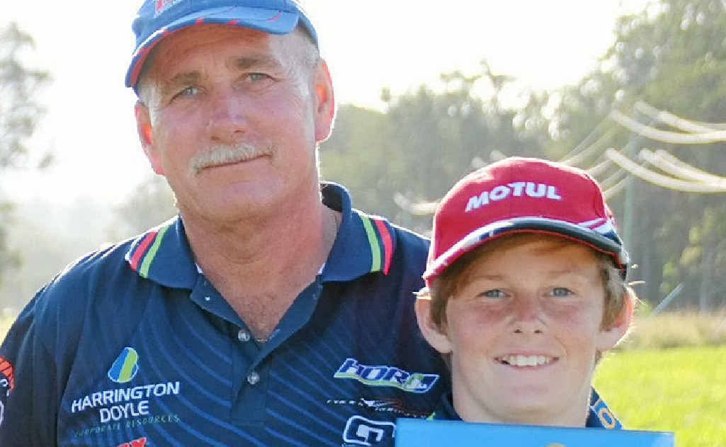 Rookie go kart driver Harrison Oddie, pictured here with dad Roger, will compete for the top spot in the Cooloola Go Kart Club Championship this weekend. Rookie go kart driver Harrison Oddie, pictured here with dad Roger, will compete for the top spot in the Cooloola Go Kart Club Championship this weekend.